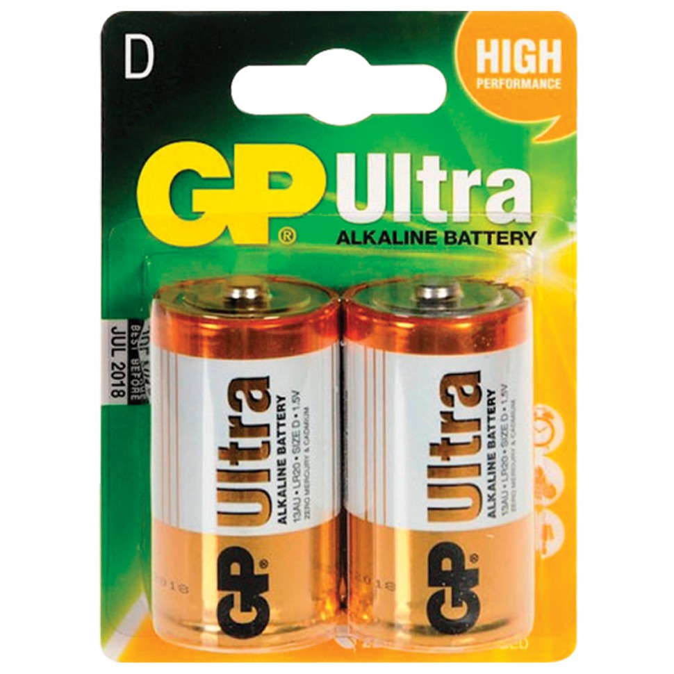 Батарейки алкалиновые GP Ultra LR20 (D) 2 шт 13AU-CR2 цена за 2 шт